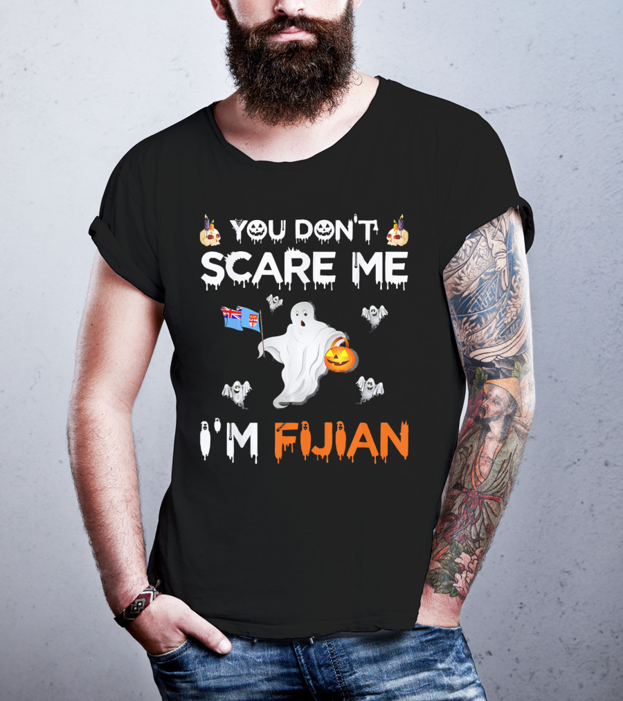 You Don’t Scare Me I’m Fijian Ghost With Fiji Flag And Halloween Pumpkin T-Shirt