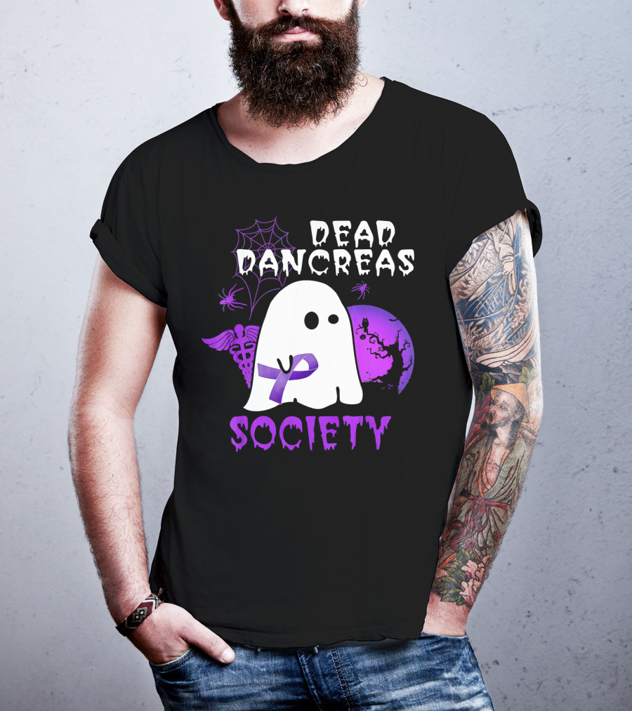 Dead Pancreas Society Ghost With Purple Ribbon Halloween T-Shirt