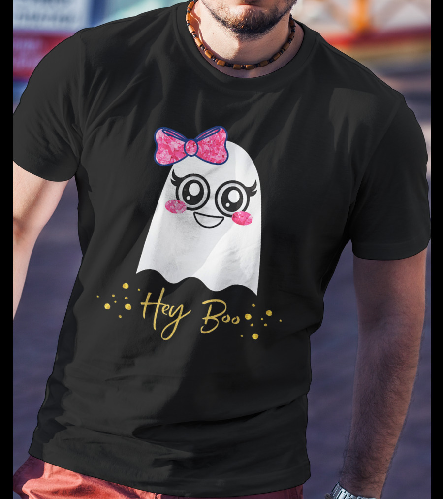 Hey Boo Kawaii Ghost Halloween Emoji Cute T-Shirt