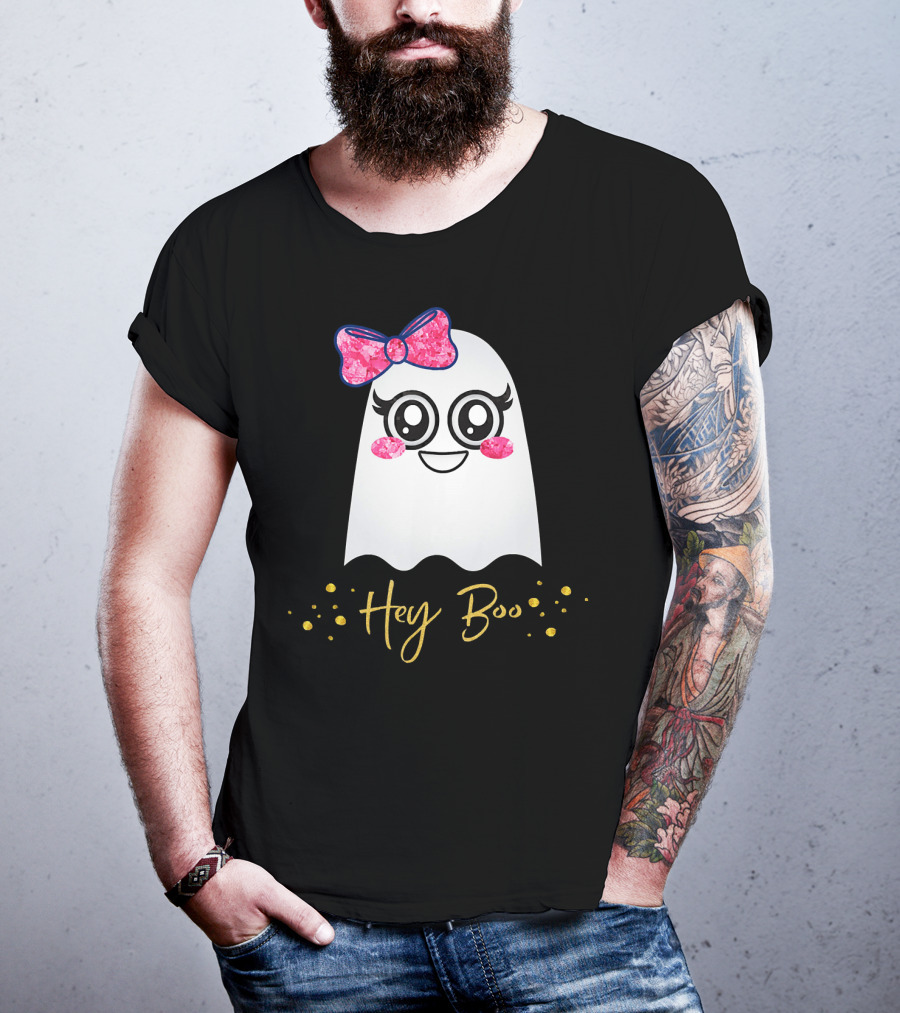 Hey Boo Kawaii Ghost Halloween Emoji Cute T-Shirt
