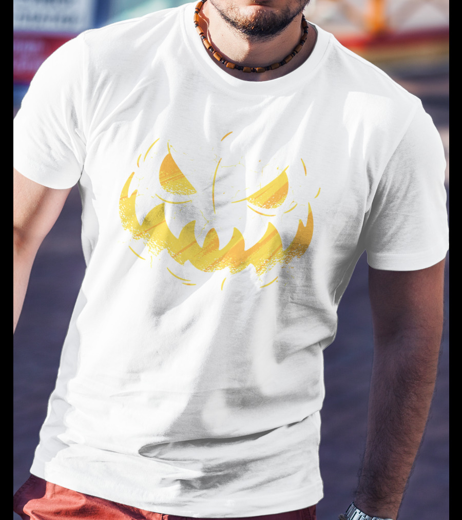 Jack O Lantern Cracked Grinning Pumpkin Face T-Shirt