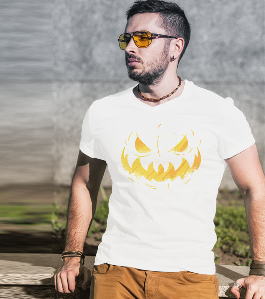 Jack O Lantern Cracked Grinning Pumpkin Face T-Shirt