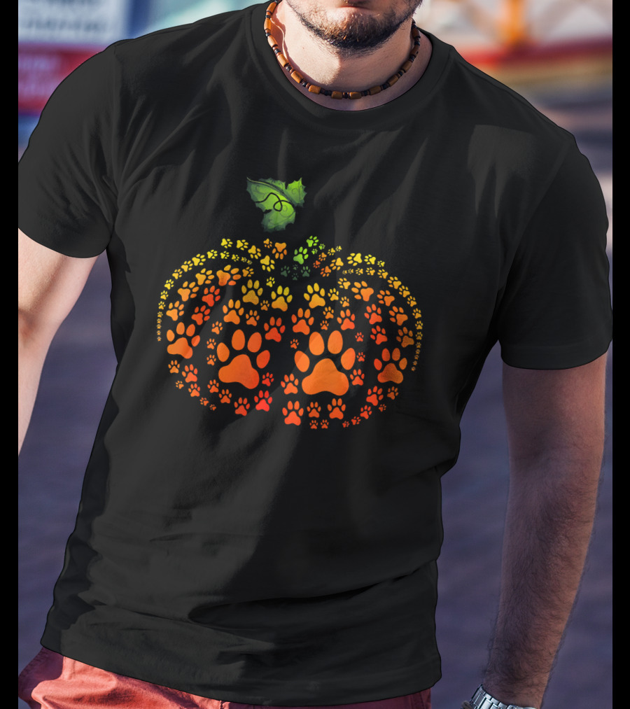 Paw Print Pumpkin Halloween Dog Cat Paw T-Shirt