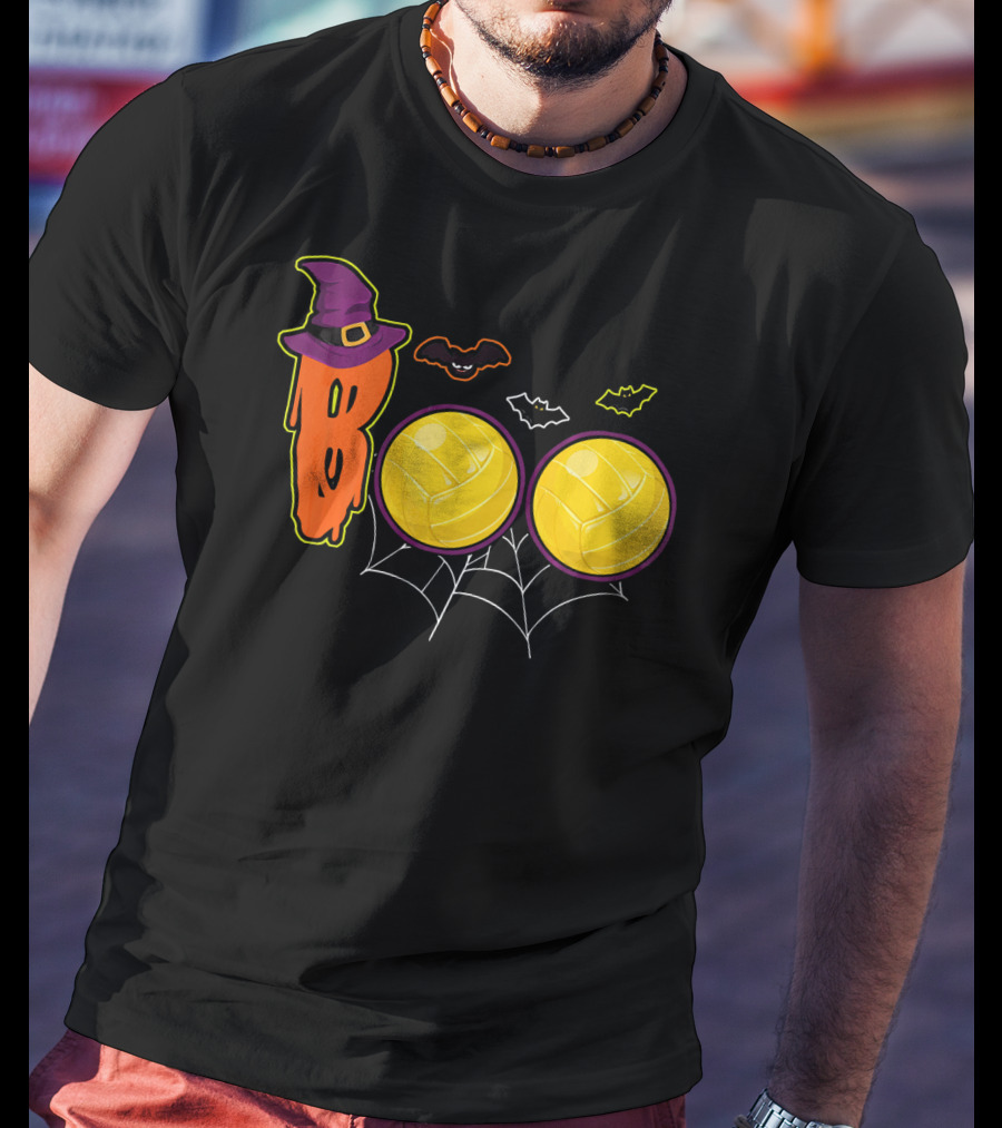 Boo Ghost Volleyball Witch Hat Spiderweb Halloween T-Shirt