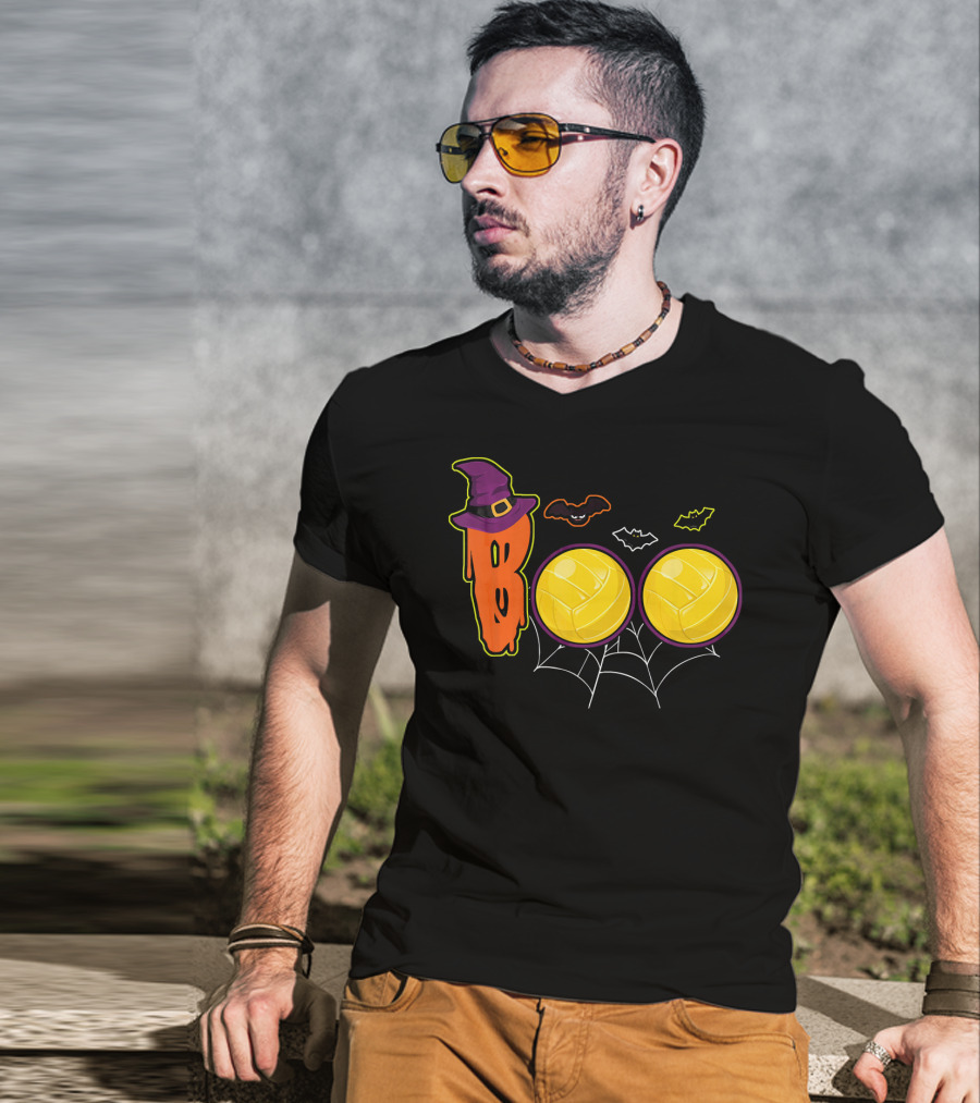 Boo Ghost Volleyball Witch Hat Spiderweb Halloween T-Shirt
