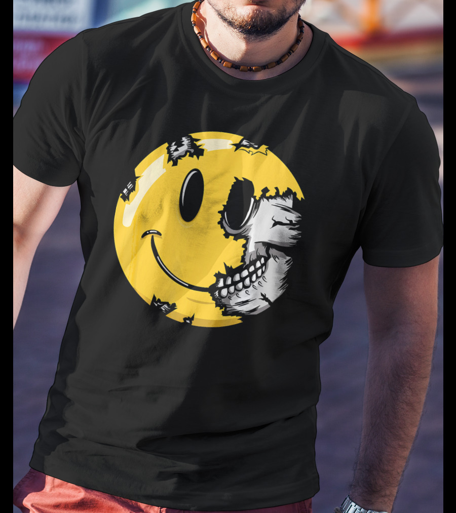Halloween Scary Smiley Face Skull T-Shirt