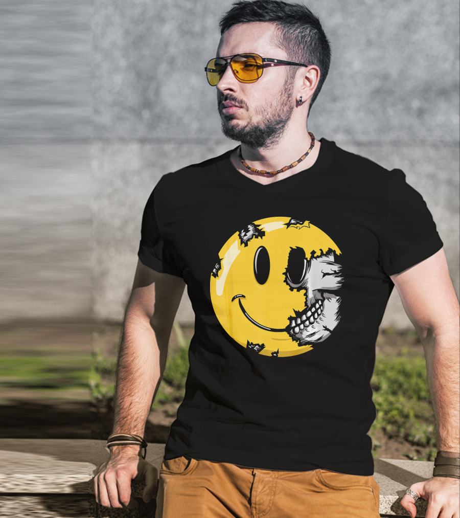 Halloween Scary Smiley Face Skull T-Shirt