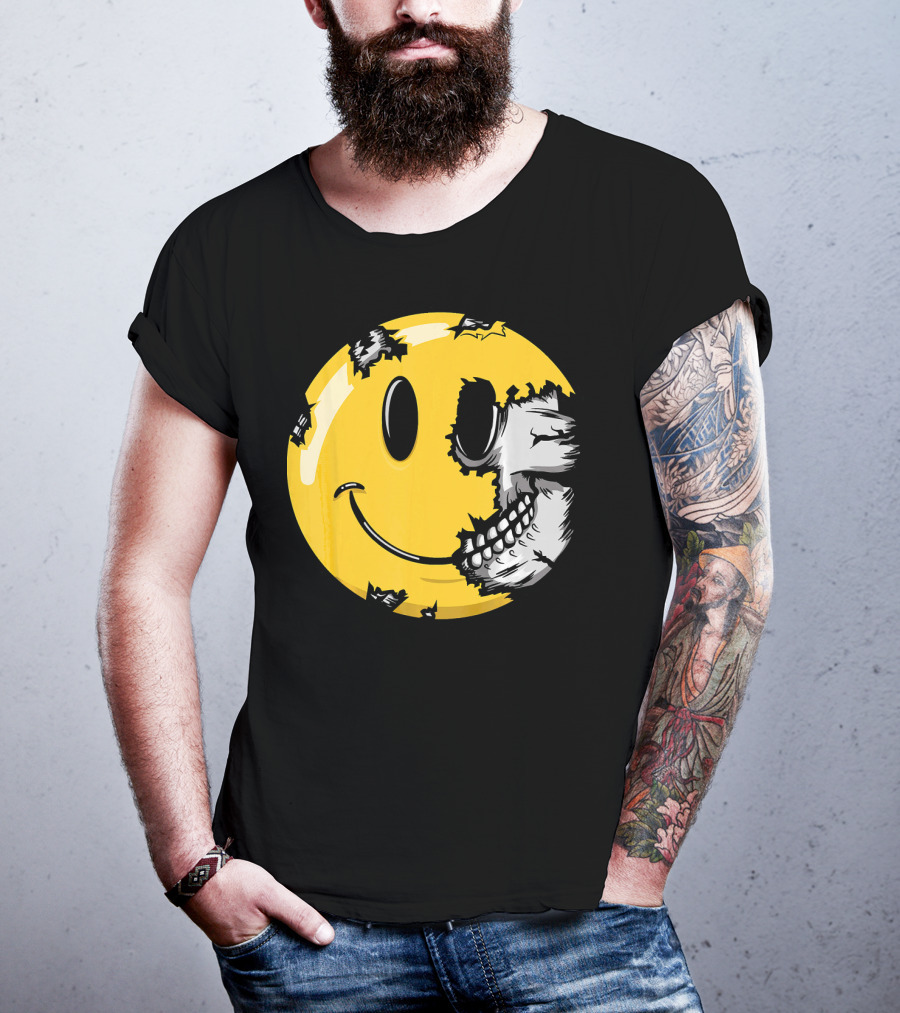 Halloween Scary Smiley Face Skull T-Shirt