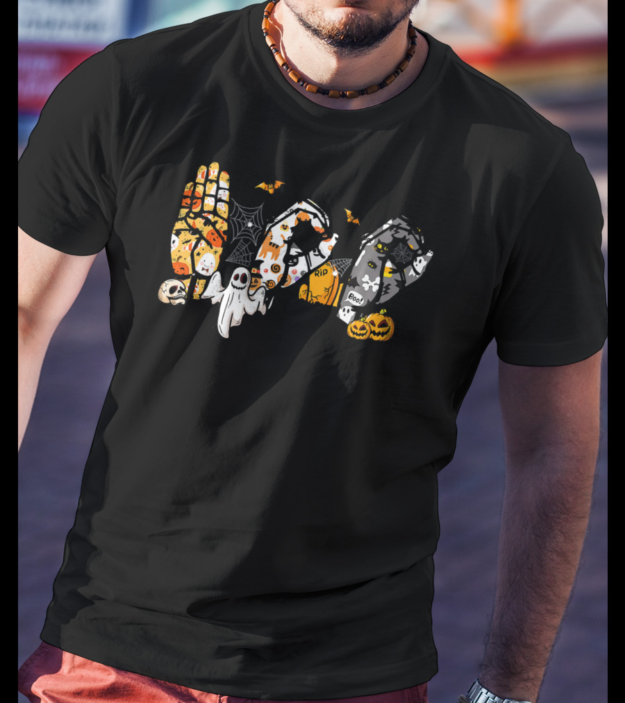 ASL Boo Ghosts Pumpkins Spiders Halloween Fun T-Shirt