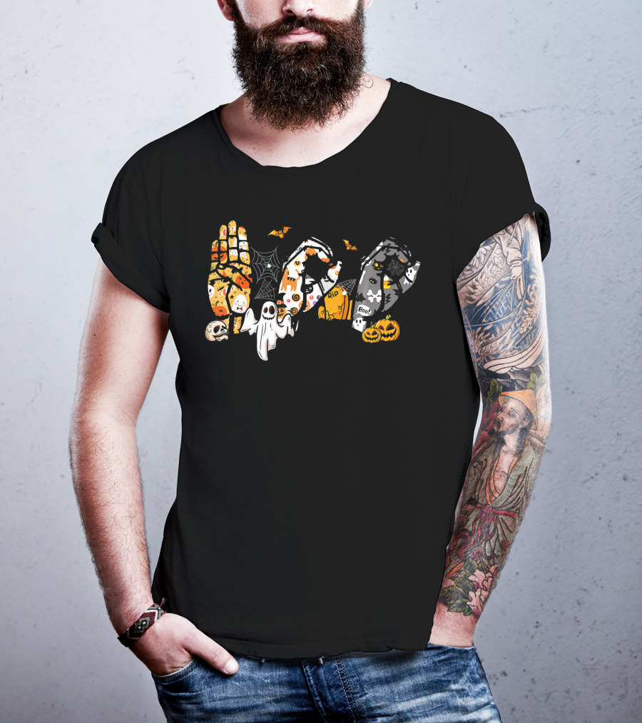 ASL Boo Ghosts Pumpkins Spiders Halloween Fun T-Shirt