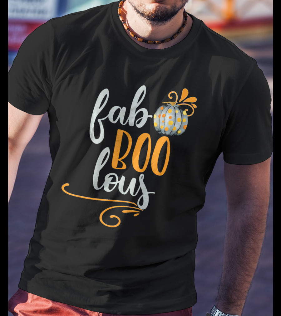 Fab BOO Lous Halloween Gray And Orange Pumpkin T-Shirt