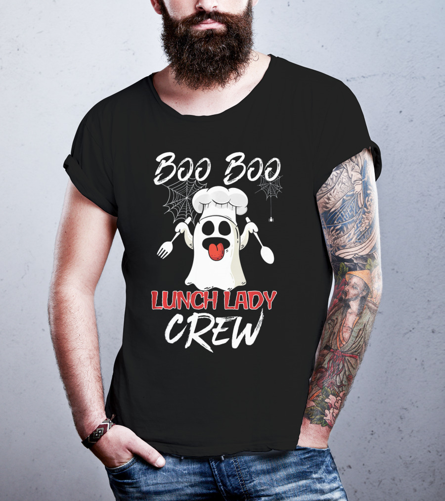 Boo Boo Lunch Lady Crew Funny Chef Ghost With Webs And Utensils T-Shirt