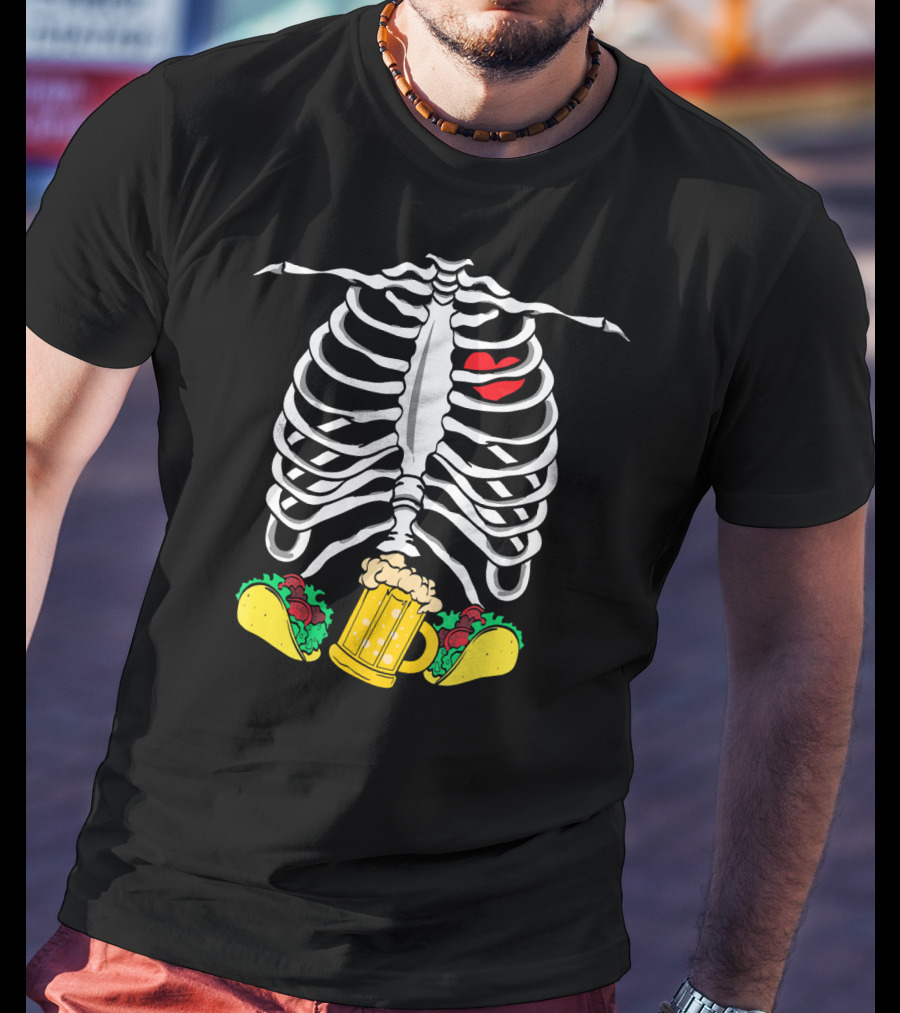 Halloween Skeleton Ribcage With Tacos And Beer Iconic T-Shirt