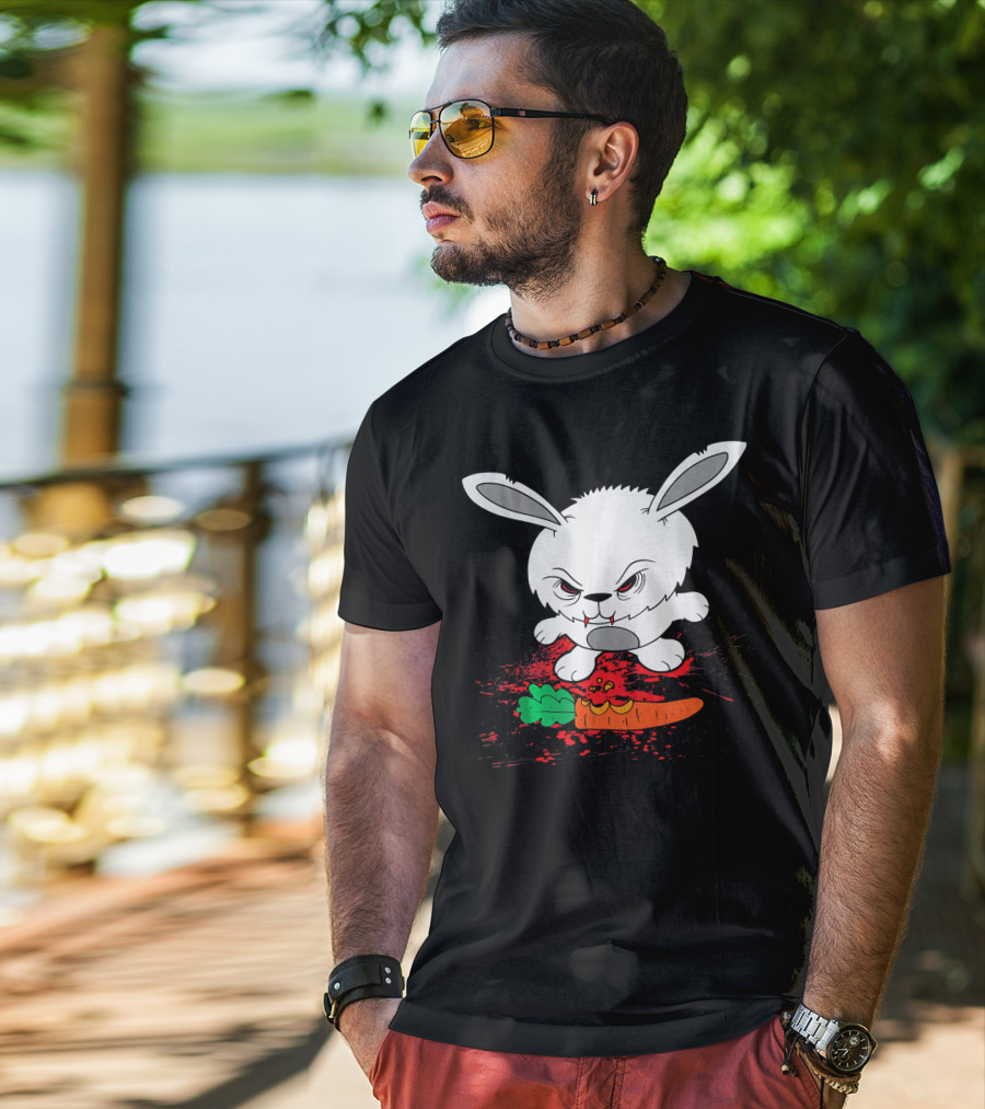 Funny Halloween Scary Zombie Rabbit Bunny With Carrot T-Shirt