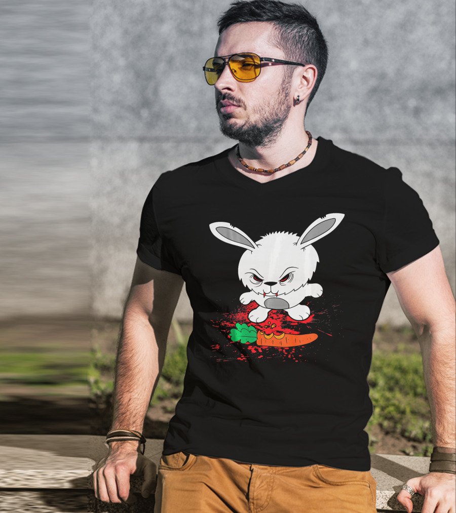 Funny Halloween Scary Zombie Rabbit Bunny With Carrot T-Shirt