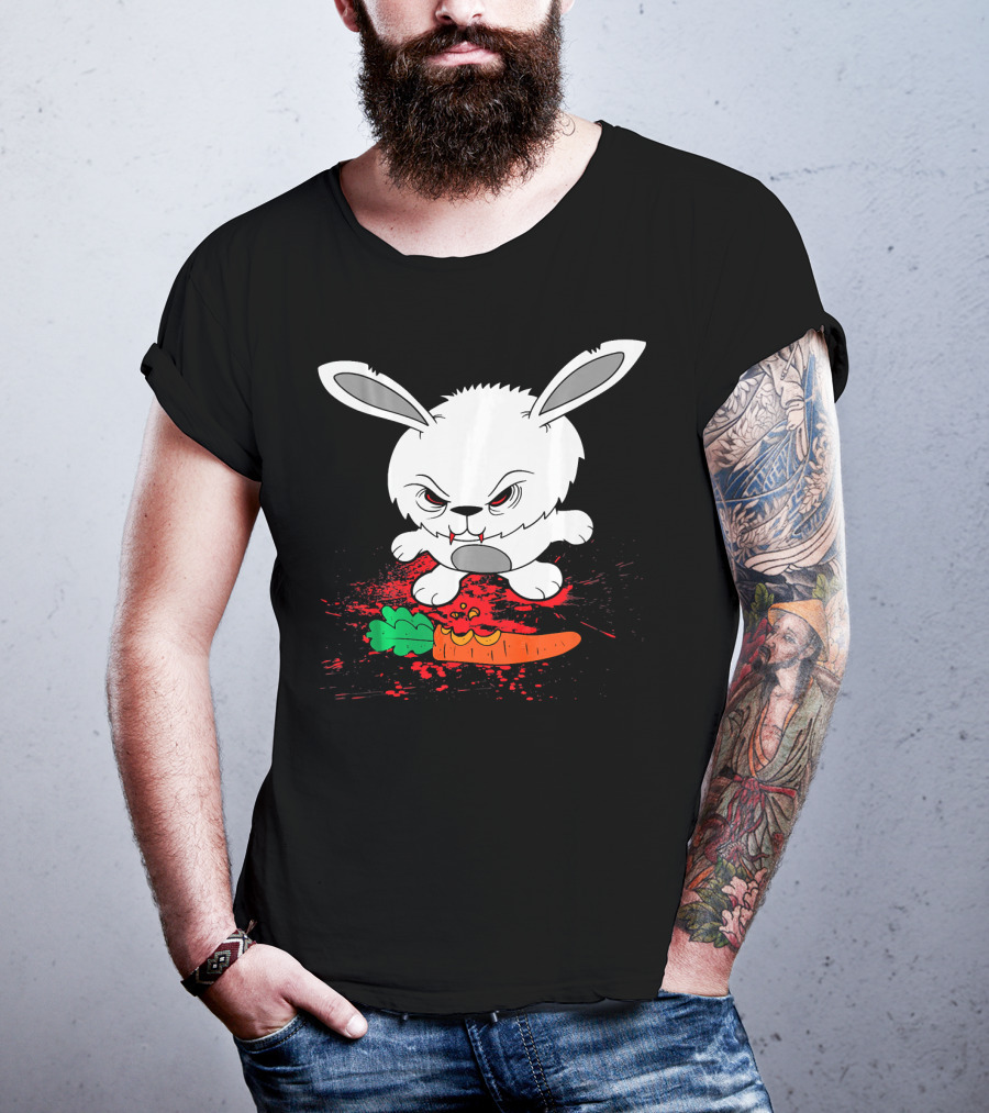 Funny Halloween Scary Zombie Rabbit Bunny With Carrot T-Shirt