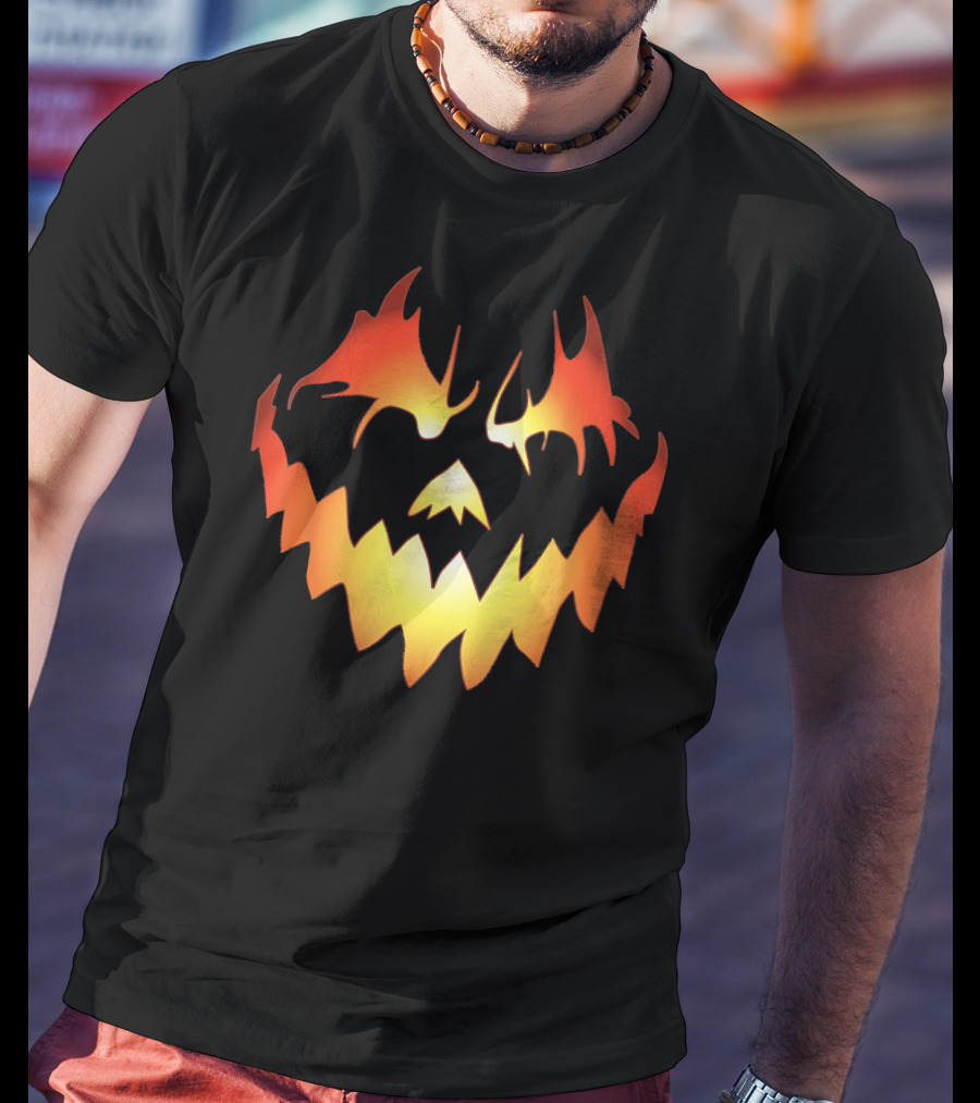 JACK O LANTERN Scary Pumpkin Fiery Face T-Shirt