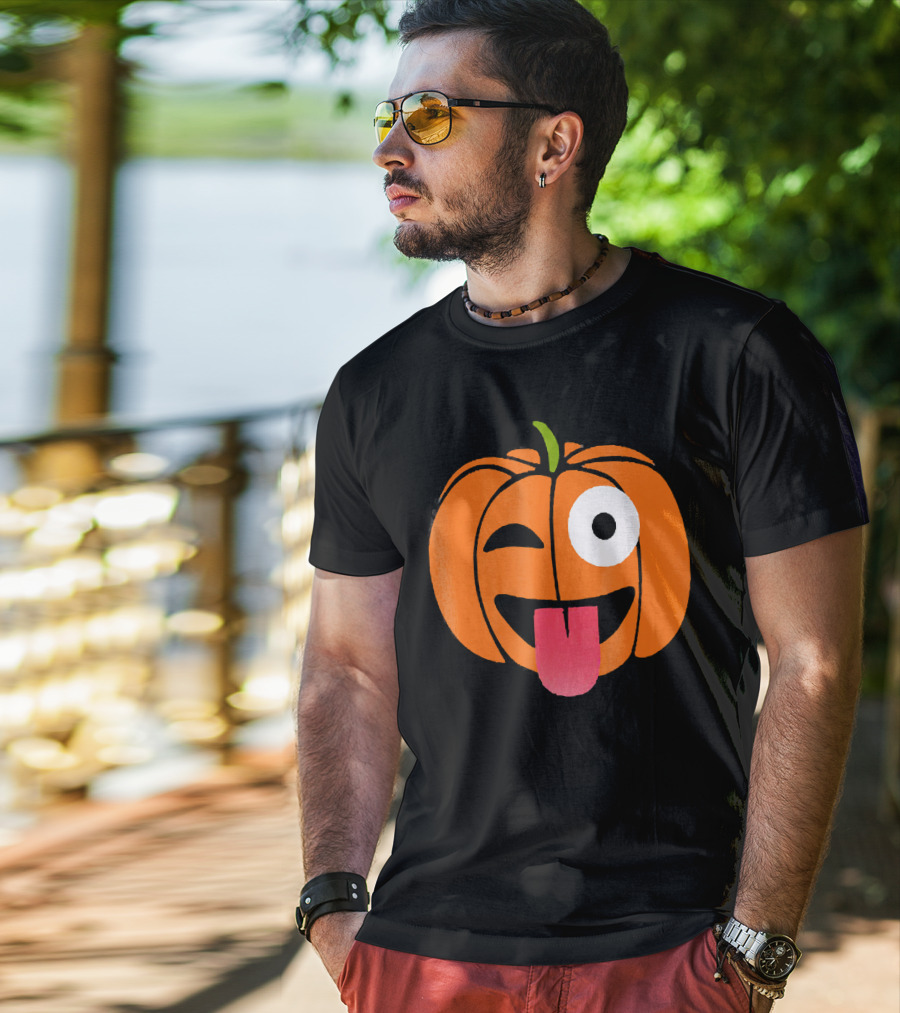 Winking Tongue Out Smiling Pumpkin Face T-Shirt