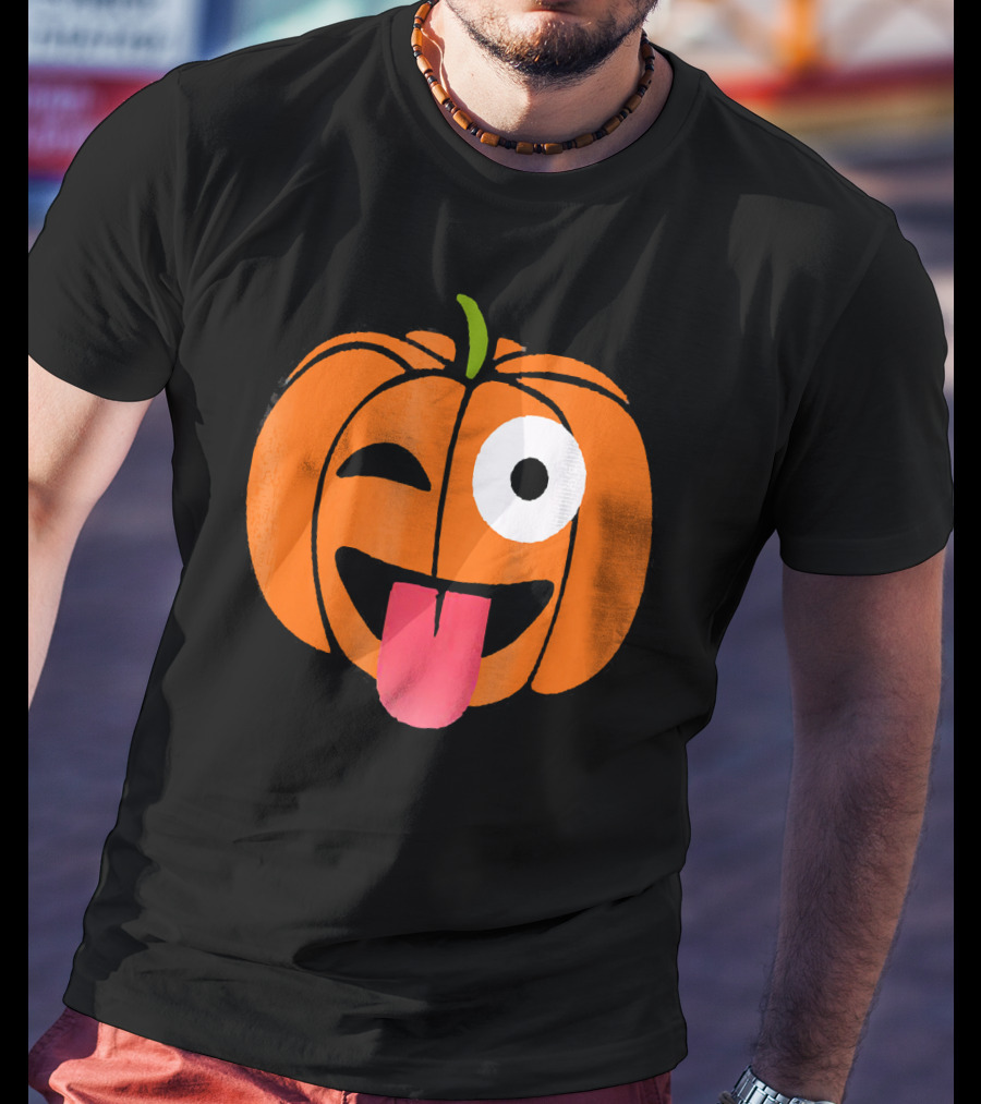 Winking Tongue Out Smiling Pumpkin Face T-Shirt