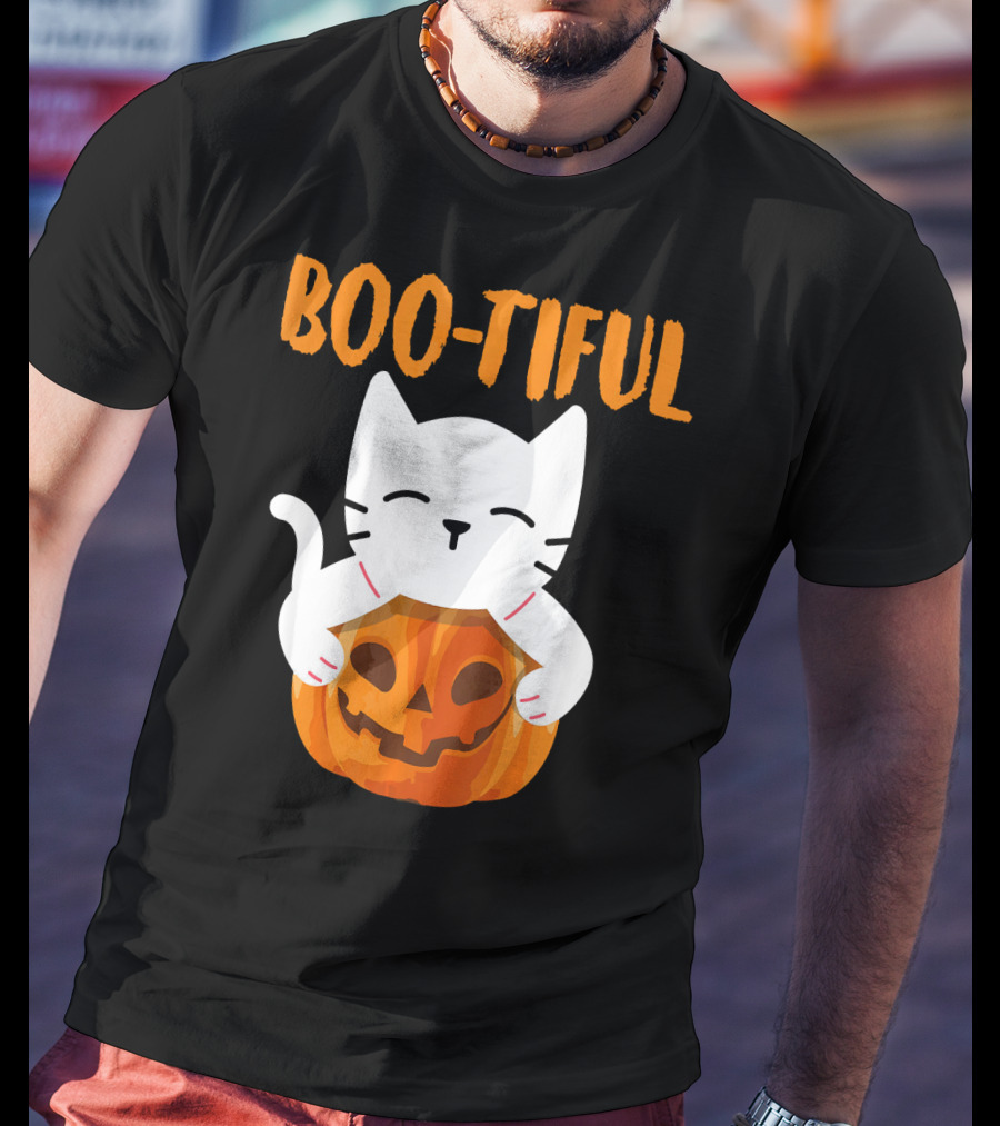 Boo-tiful Cat With Pumpkin Halloween Toddler Girls Boys T-Shirt