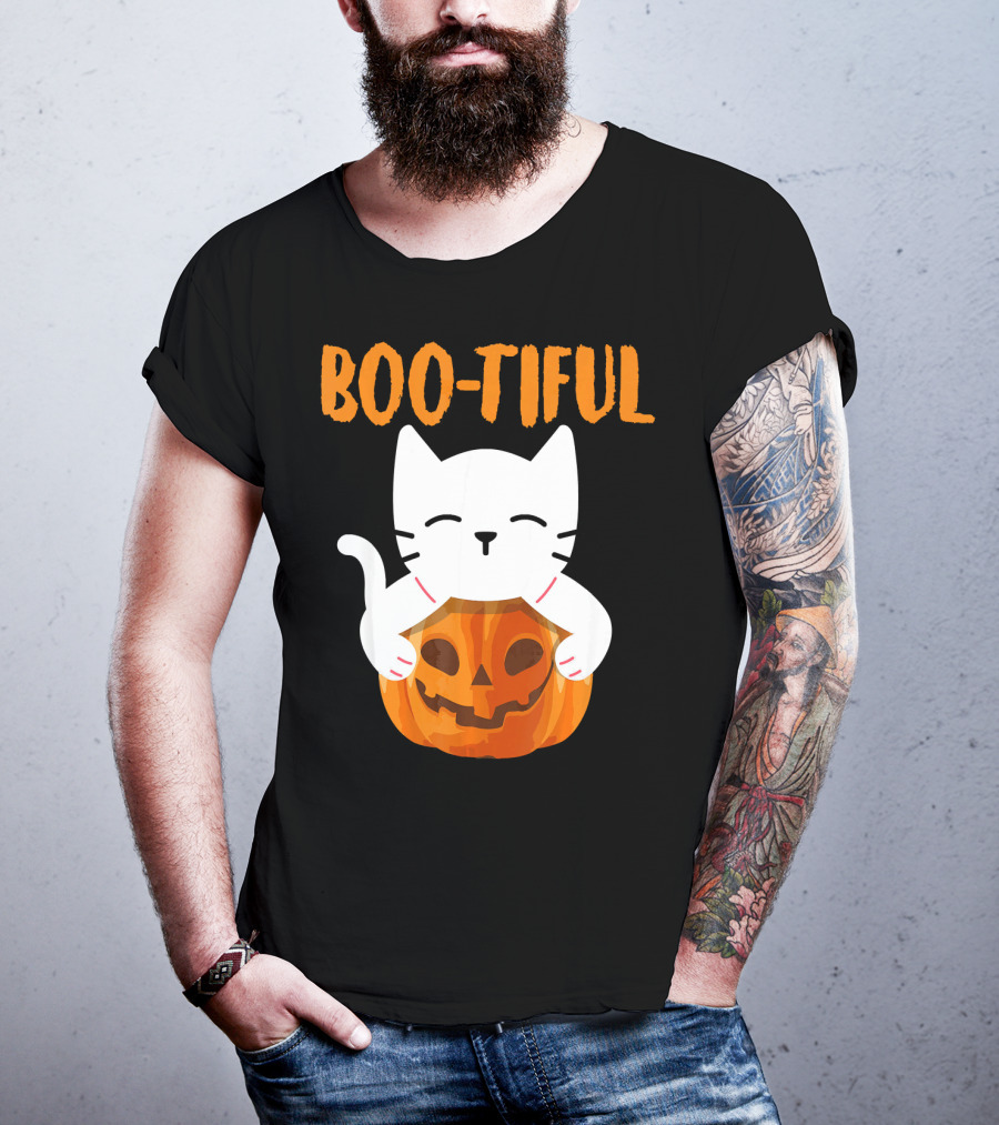 Boo-tiful Cat With Pumpkin Halloween Toddler Girls Boys T-Shirt