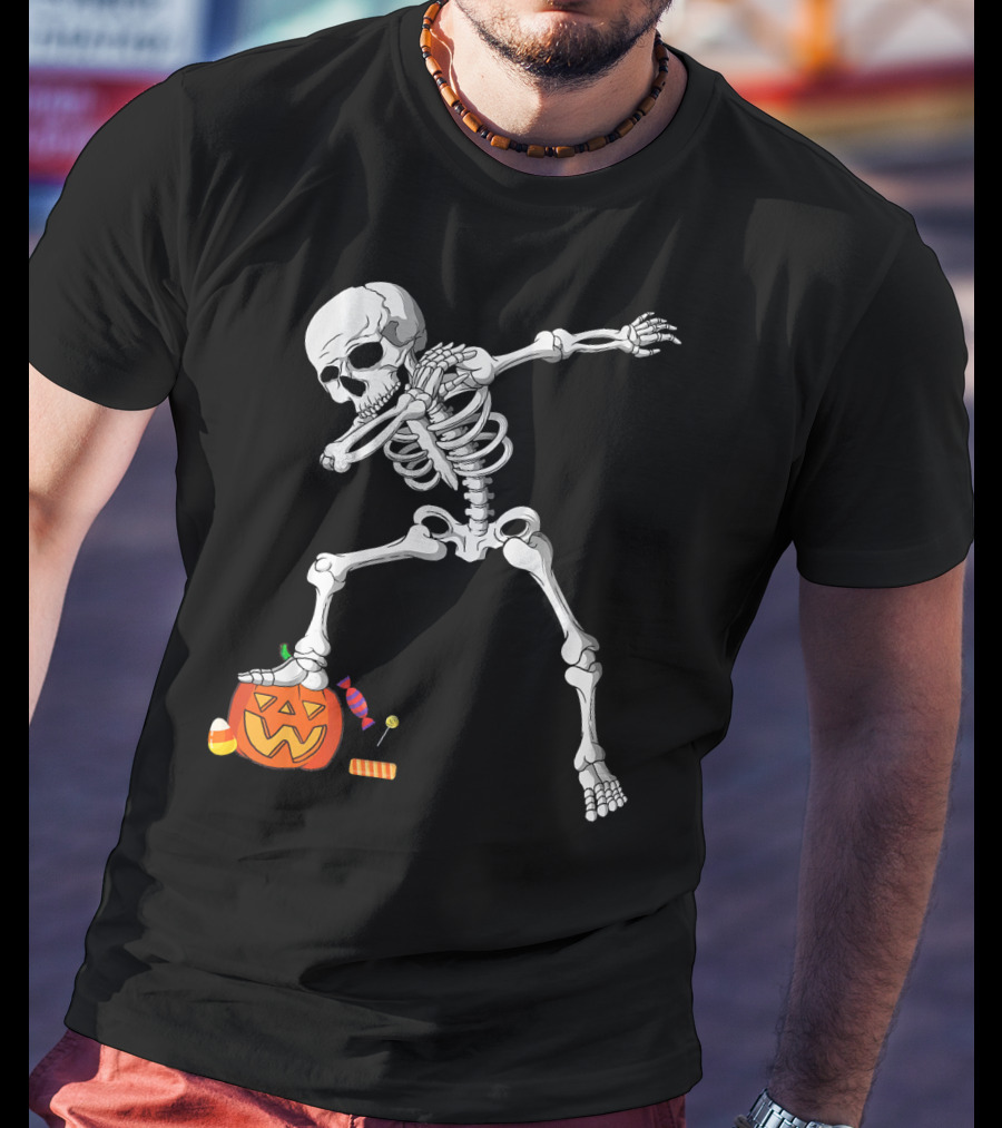 Halloween Skeleton Dabbing On Pumpkin With Candy T-Shirt
