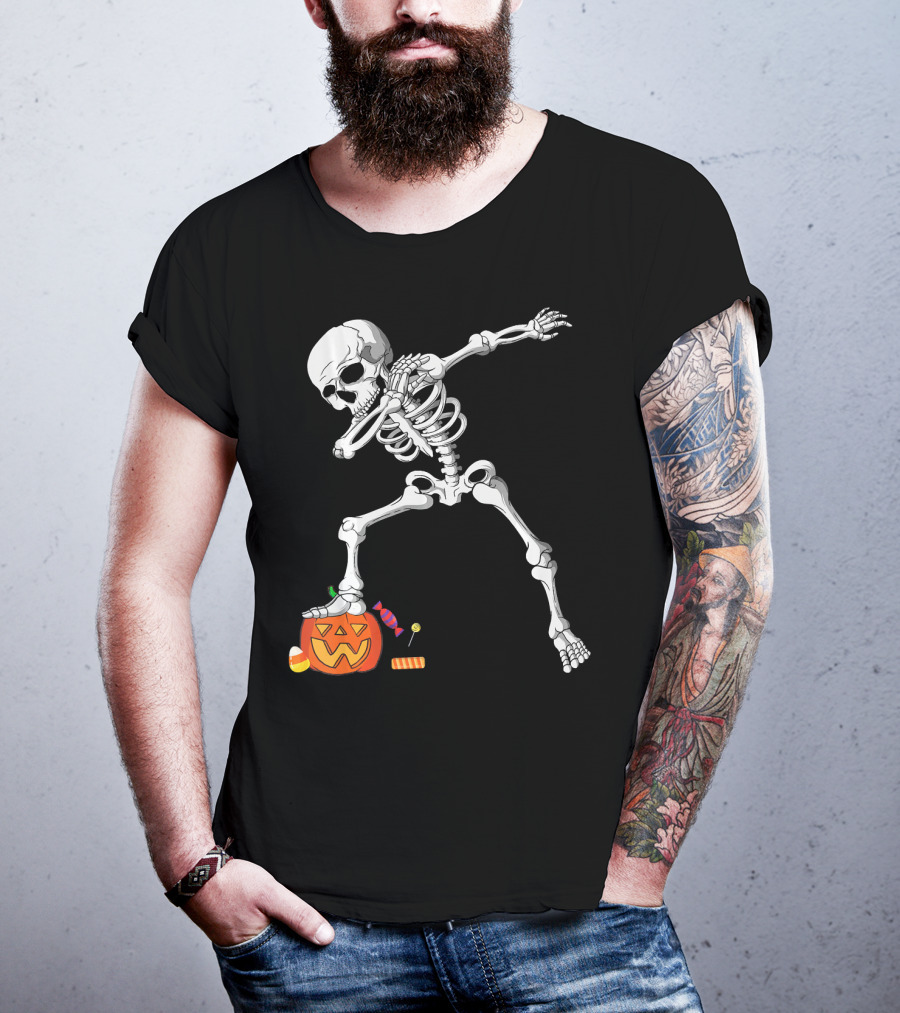 Halloween Skeleton Dabbing On Pumpkin With Candy T-Shirt