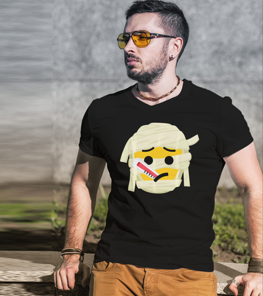 Mummy Emoji Feeling Sick With Thermometer Fever Face T-Shirt