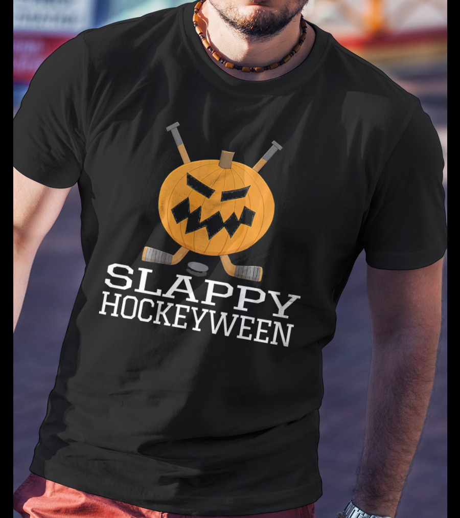 SLAPPY HOCKEYWEEN Pumpkin Ice Hockey Halloween T-Shirt