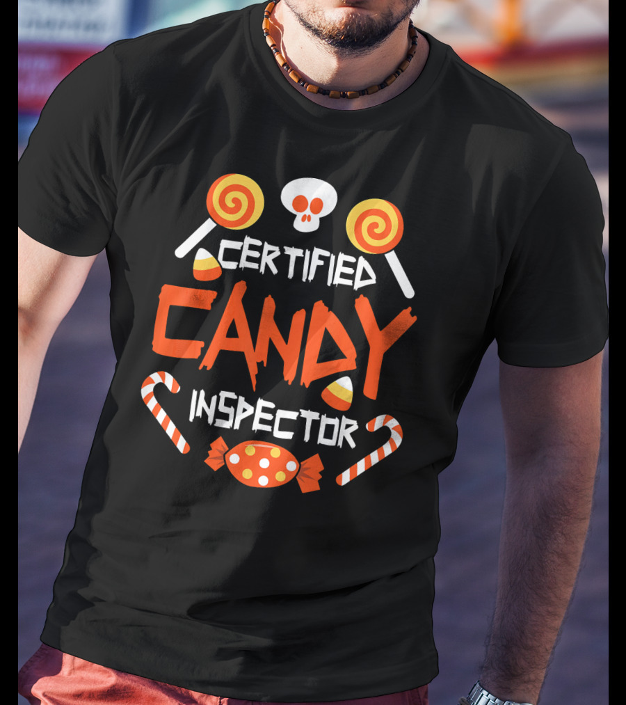 Certified Candy Inspector Halloween Sweets And Skull T-Shirt