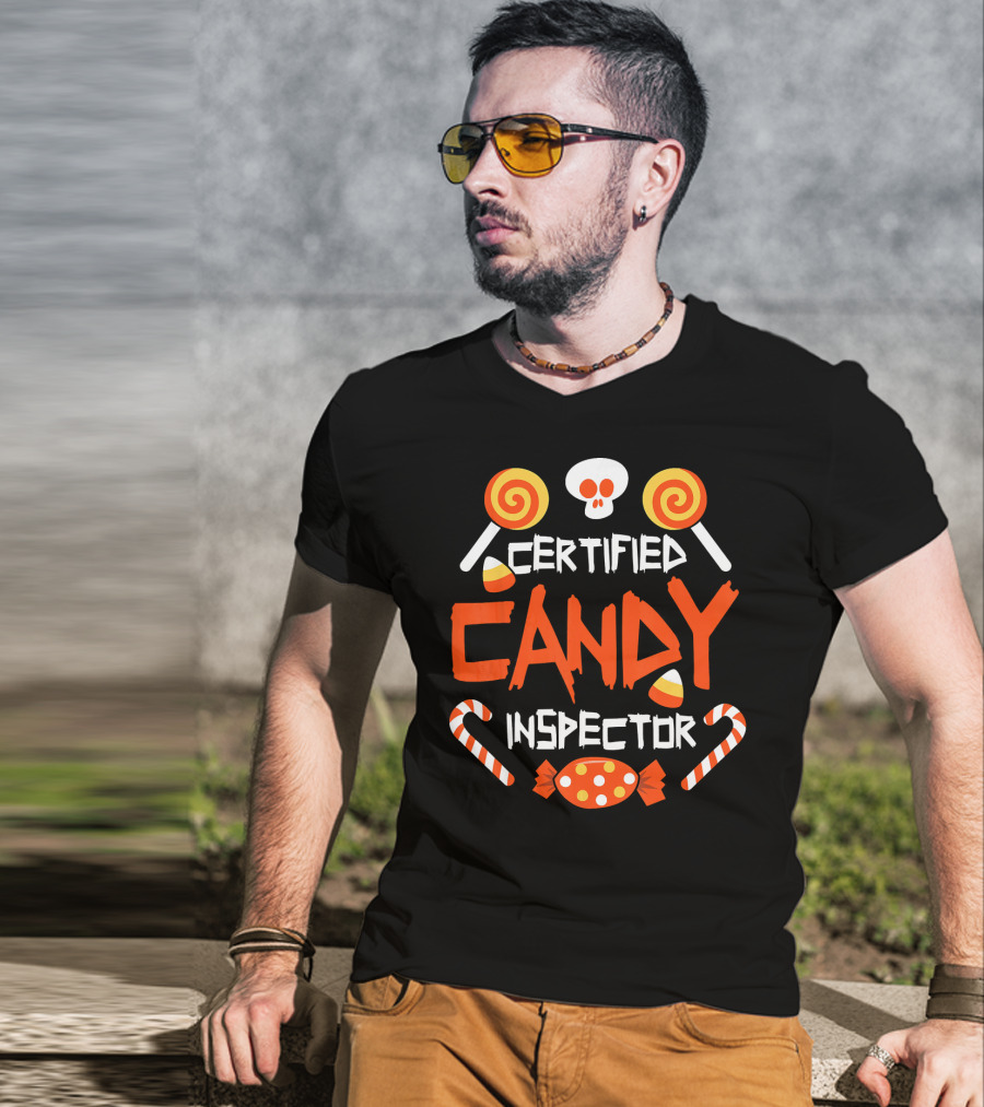 Certified Candy Inspector Halloween Sweets And Skull T-Shirt