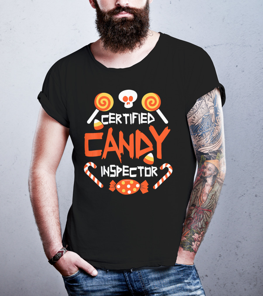 Certified Candy Inspector Halloween Sweets And Skull T-Shirt