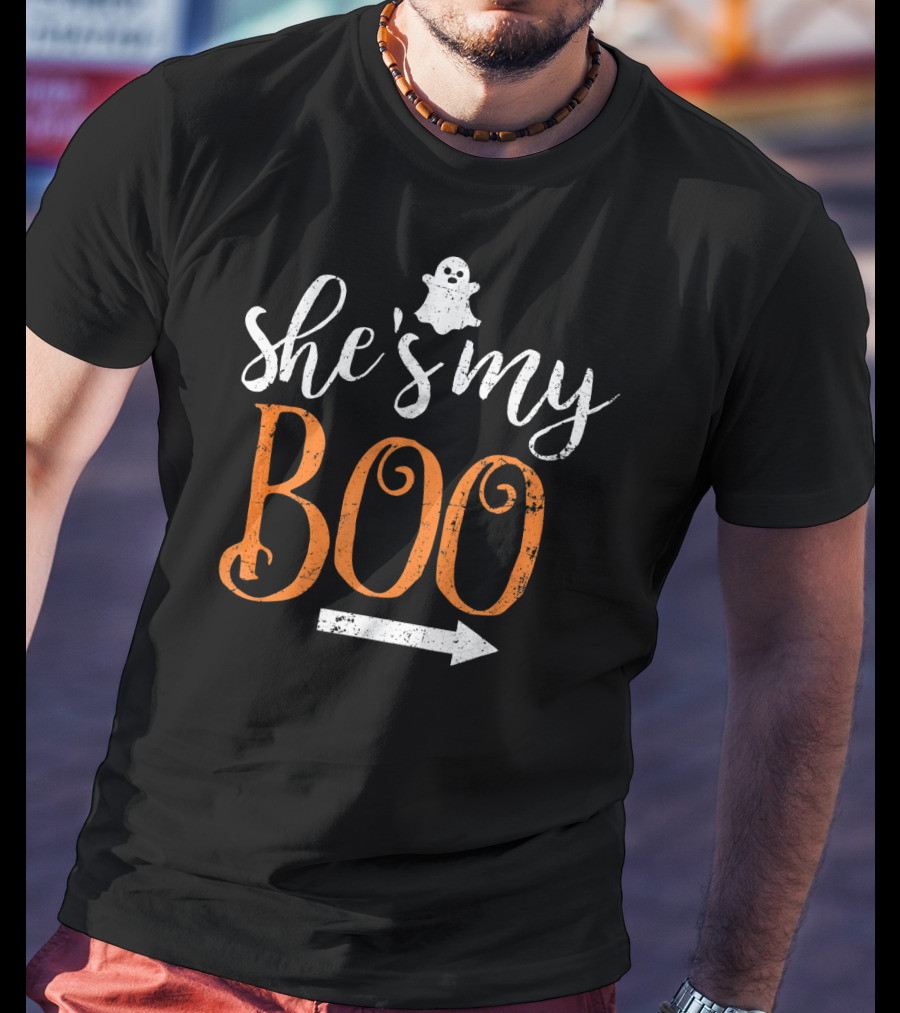 Funny Halloween She's My Boo Matching Ghost Arrow T-Shirt