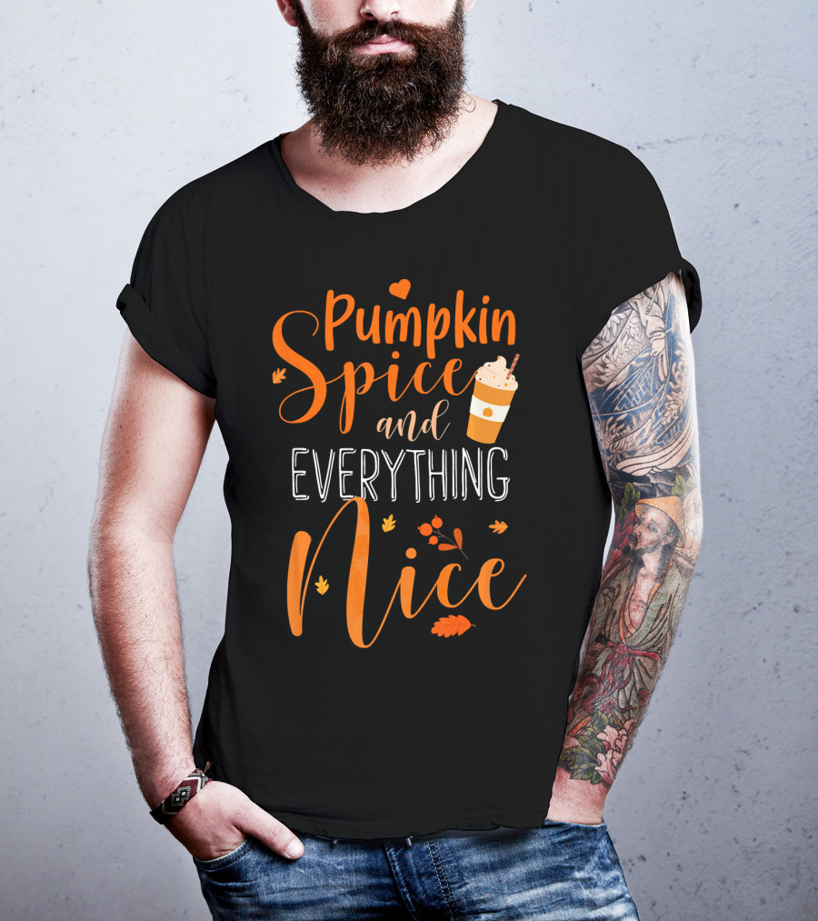 Pumpkin Spice And Everything Nice Coffee Fall Leaves Hearts T-Shirt