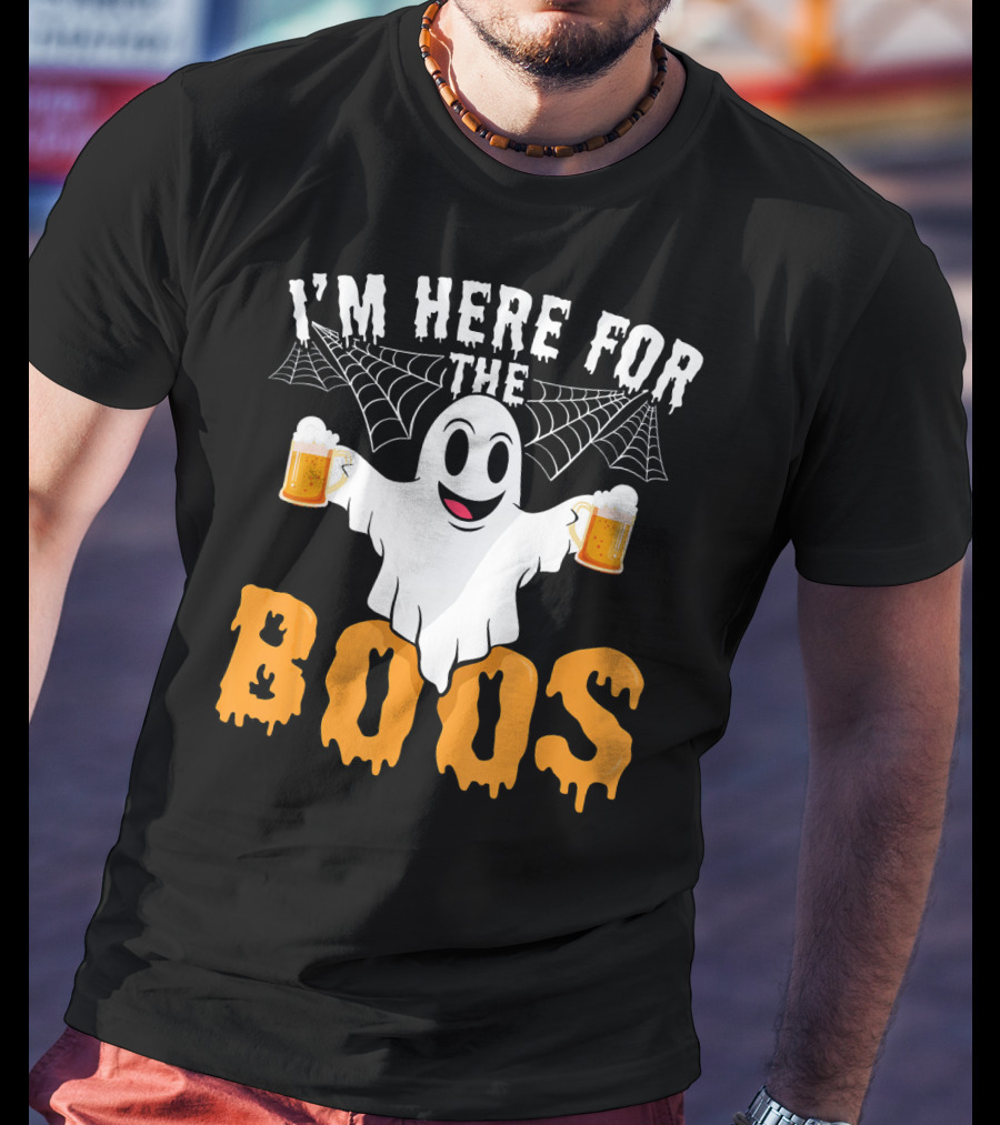 I'm Here For The Boos Halloween Drinking Ghost With Beers T-Shirt