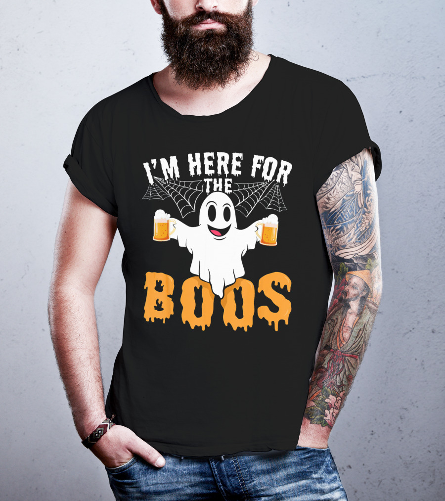 I'm Here For The Boos Halloween Drinking Ghost With Beers T-Shirt