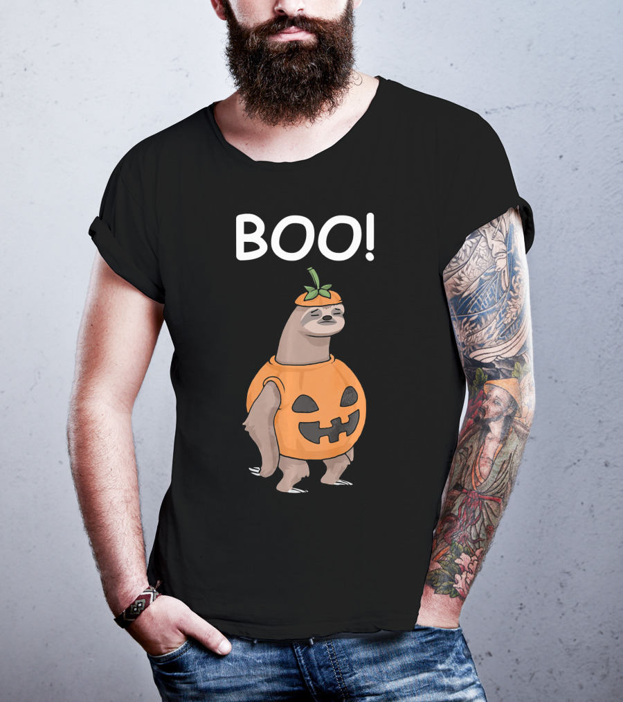 BOO Funny Halloween Sloth Lazy Jack Pumpkin T-Shirt