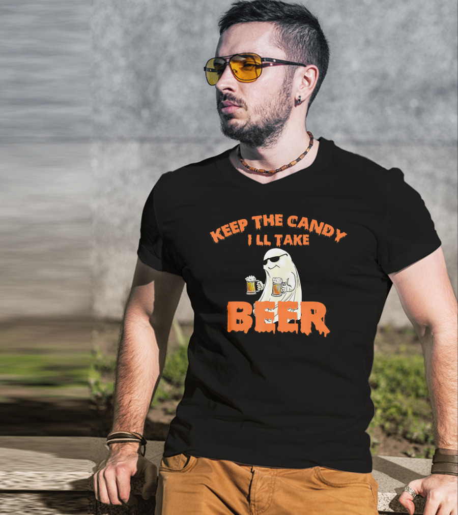 Keep The Candy I'll Take Beer Spooky Ghost Halloween T-Shirt