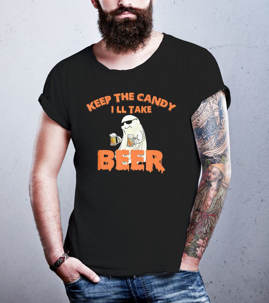 Keep The Candy I'll Take Beer Spooky Ghost Halloween T-Shirt