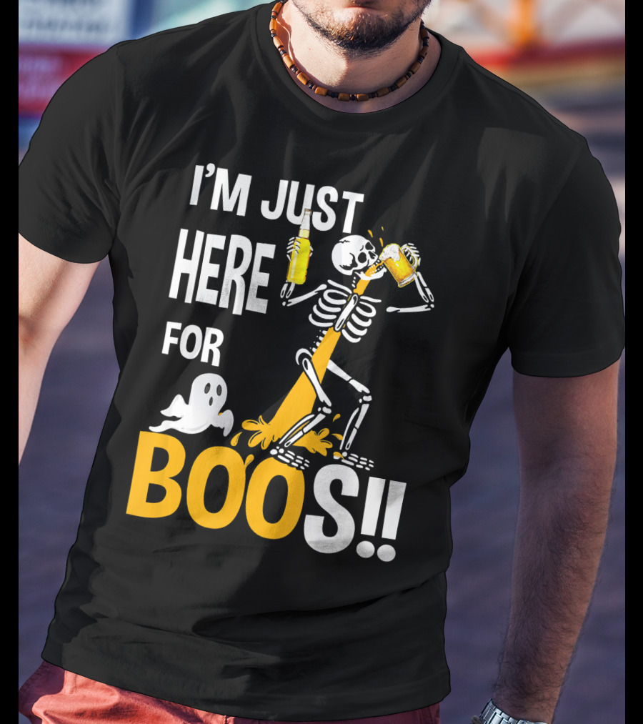 I'm Just Here For The BOOs Skeleton Drinking Ghost T-Shirt