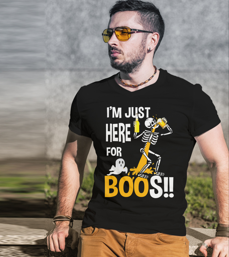 I'm Just Here For The BOOs Skeleton Drinking Ghost T-Shirt