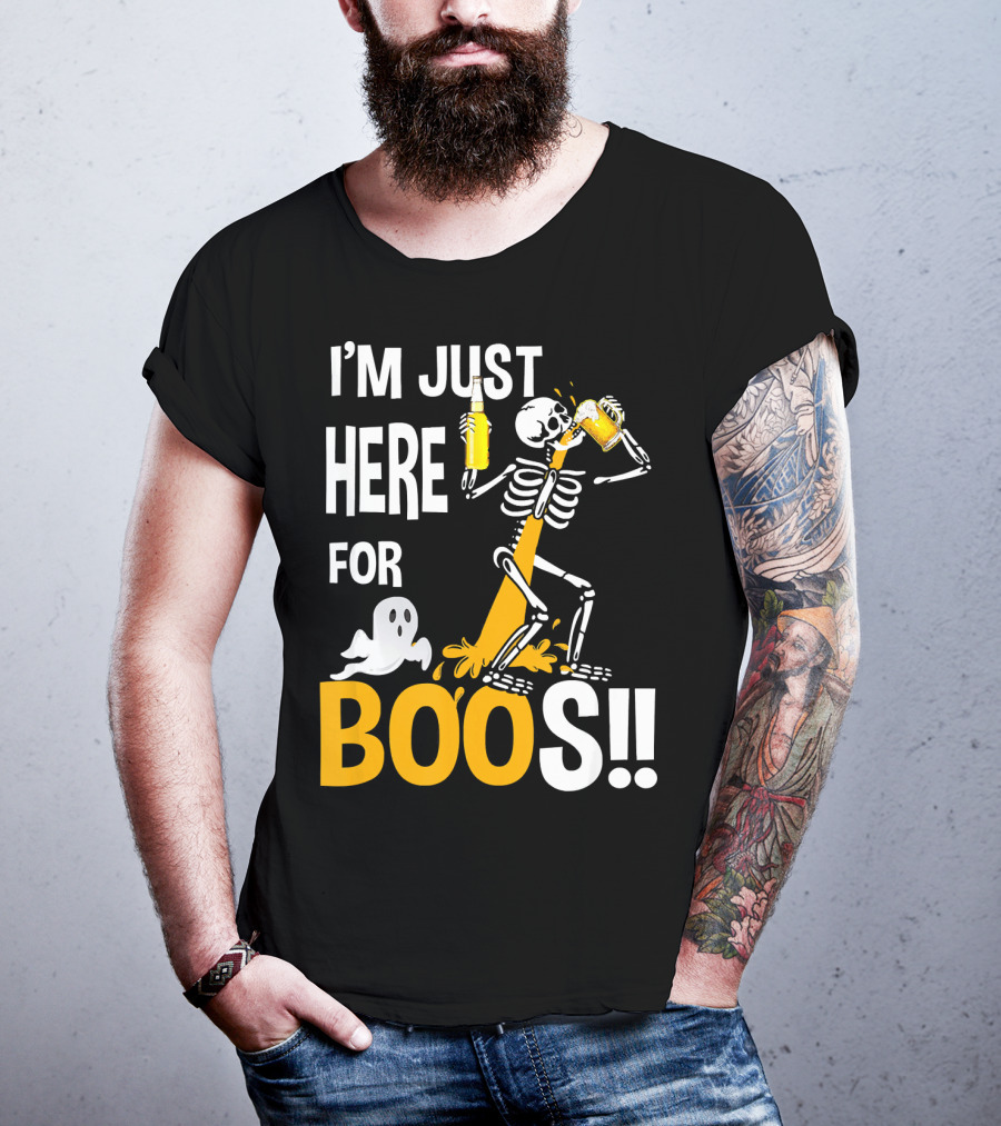 I'm Just Here For The BOOs Skeleton Drinking Ghost T-Shirt