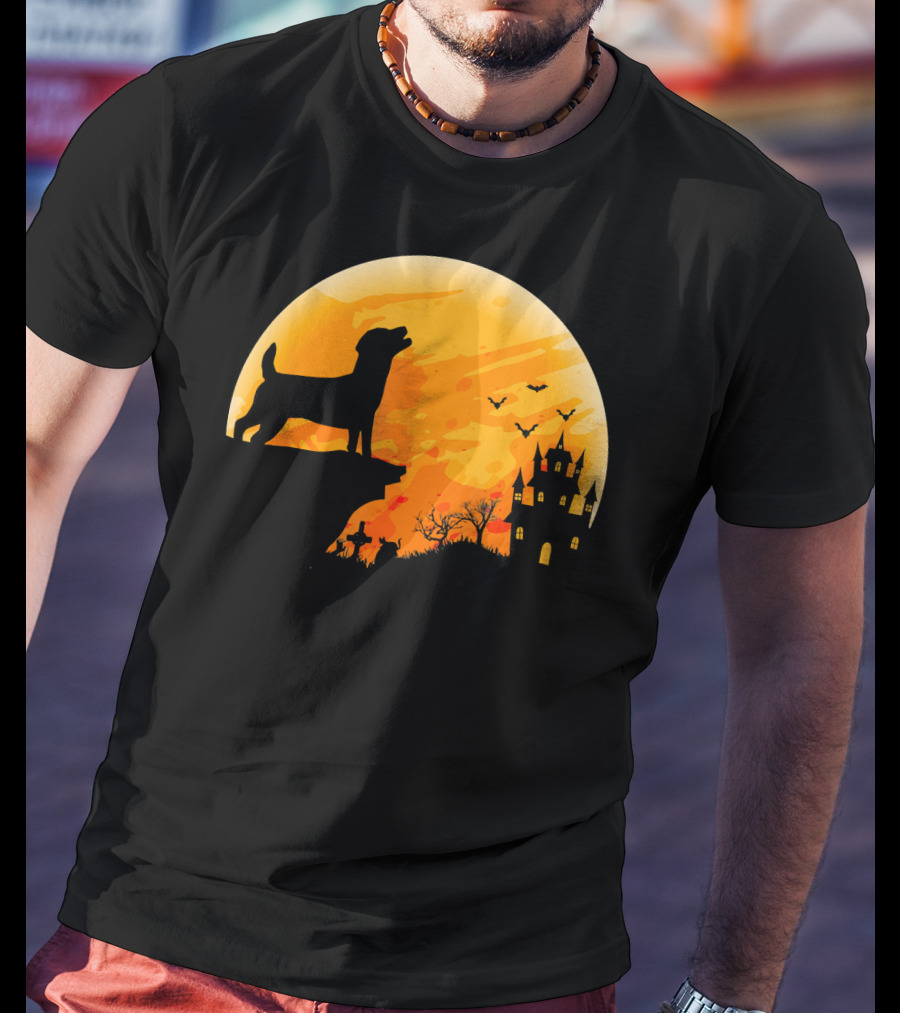 Halloween Costume Jack Russell Terrier Moonlit Haunted Castle Scene T-Shirt