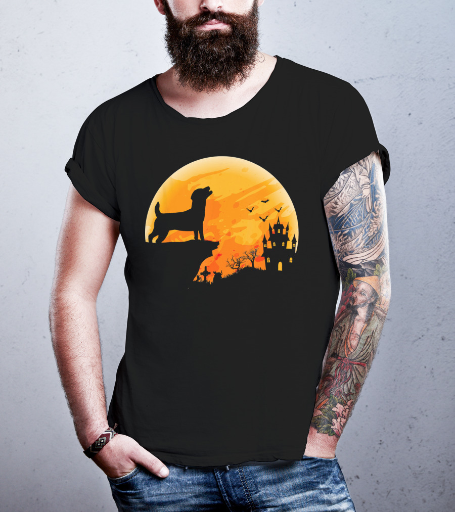 Halloween Costume Jack Russell Terrier Moonlit Haunted Castle Scene T-Shirt
