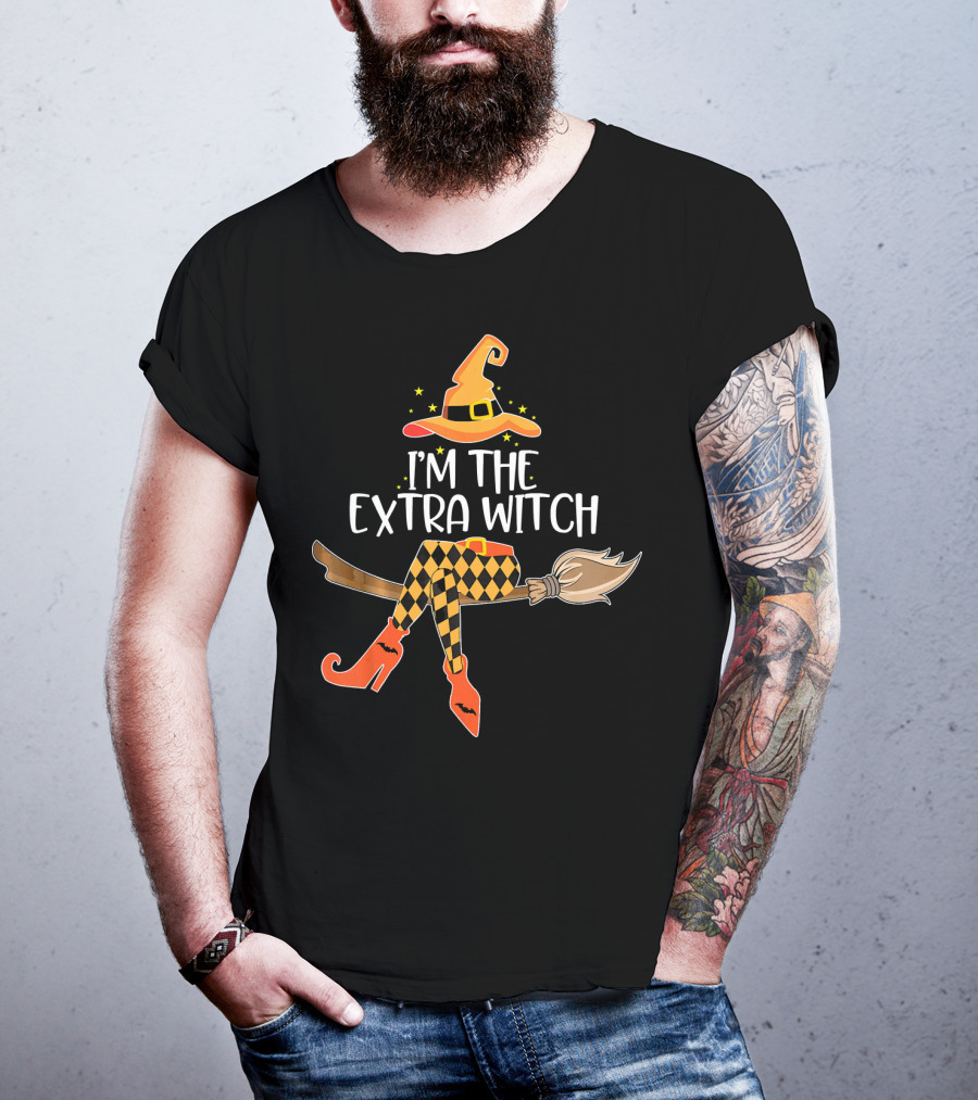 I'm The Extra Witch Halloween Matching Broomstick Hat Orange Boots T-Shirt