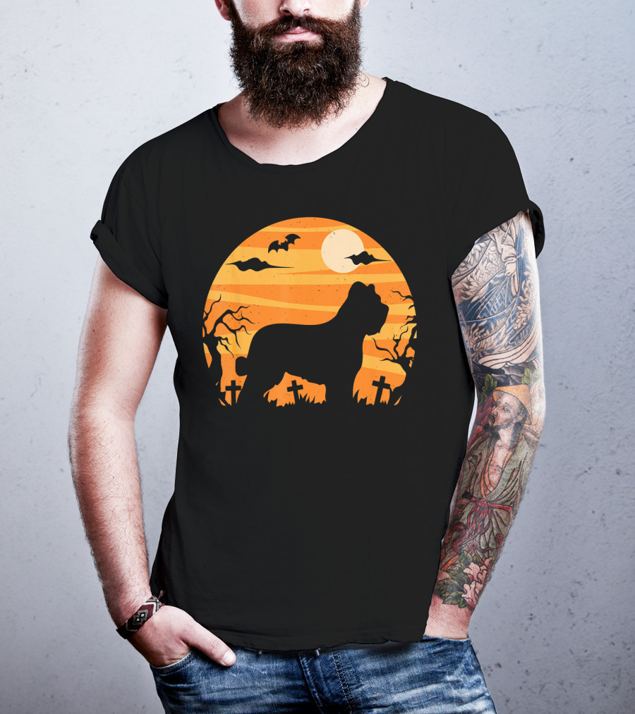 Briard Dog Halloween Moonlit Graveyard Scene T-Shirt