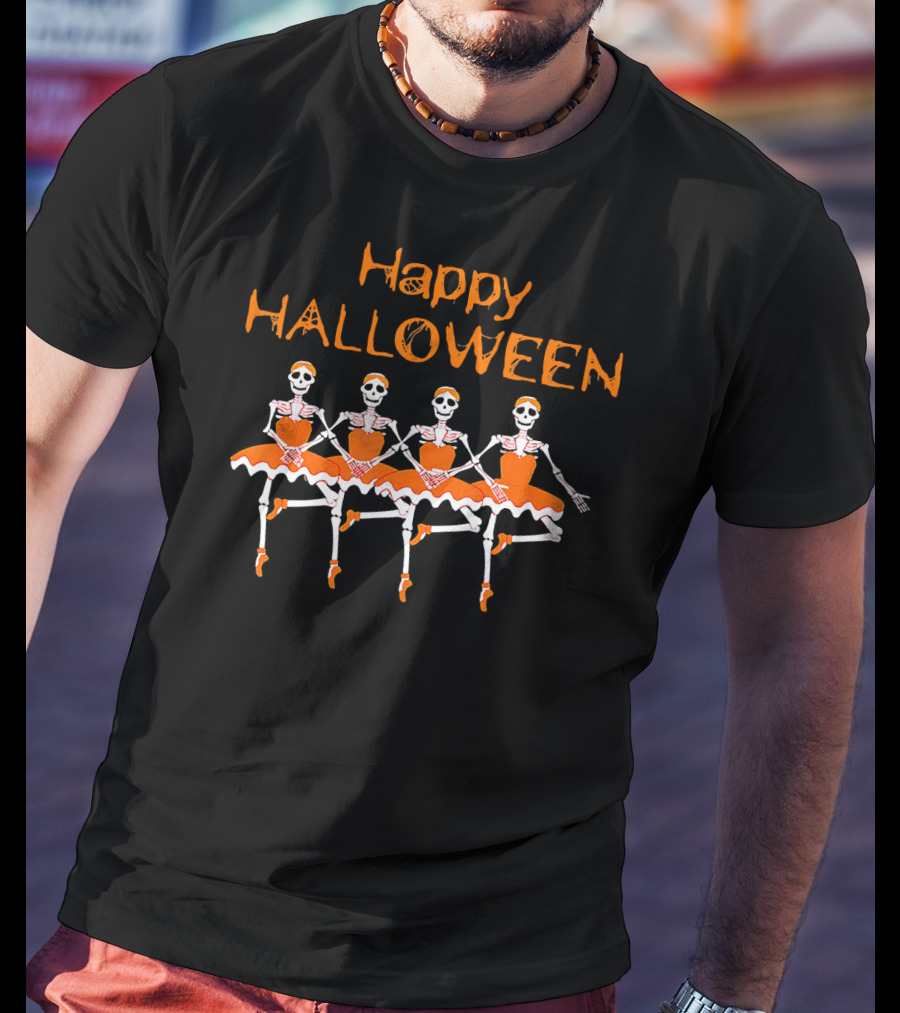 Happy Halloween Funny Dancing Ballet Skeletons T-Shirt