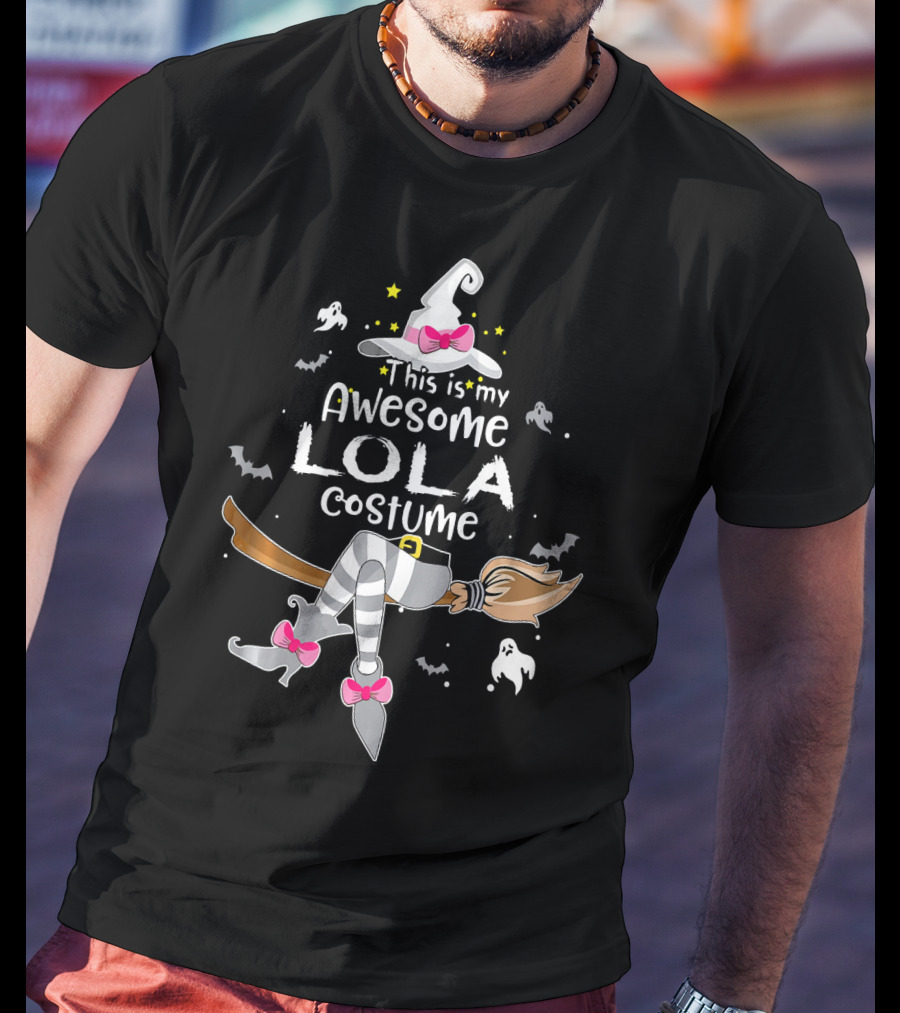 This Is My Awesome Lola Costume Witch Hat And Boots Halloween Ghosts Bats T-Shirt