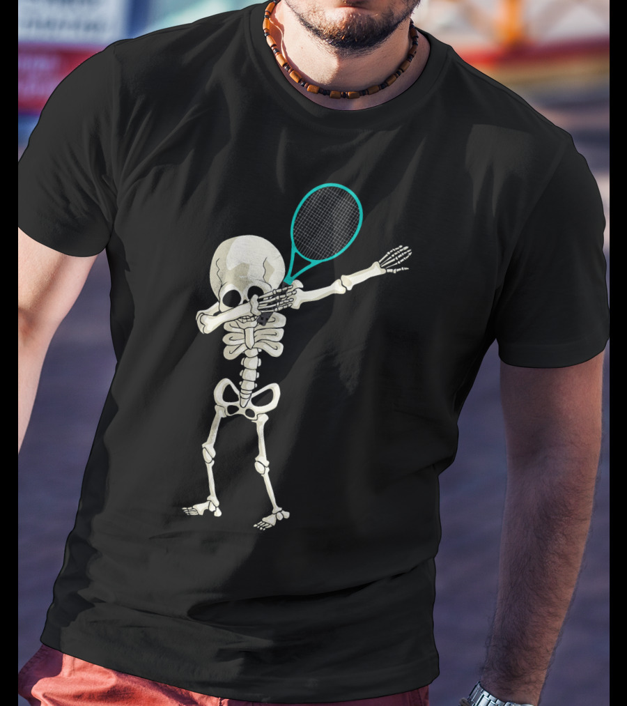 Halloween Skeleton Tennis Dabbing Spooky Racket Pose T-Shirt