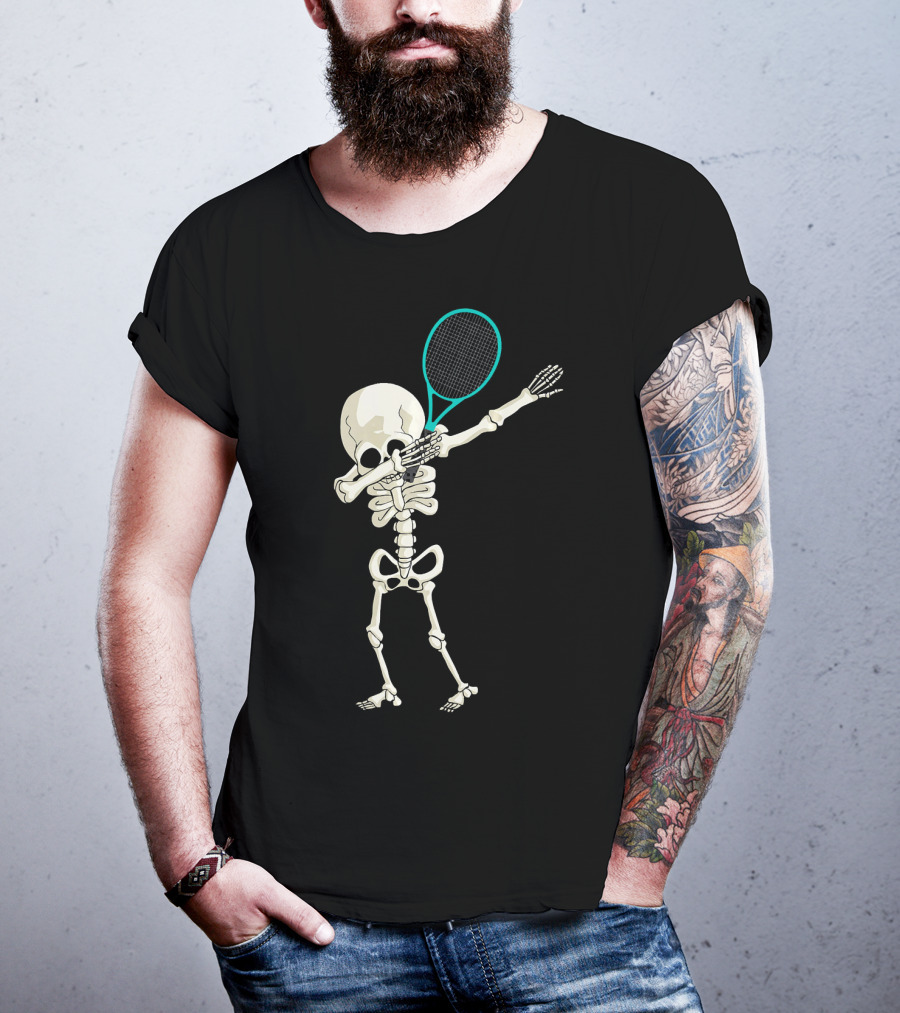 Halloween Skeleton Tennis Dabbing Spooky Racket Pose T-Shirt